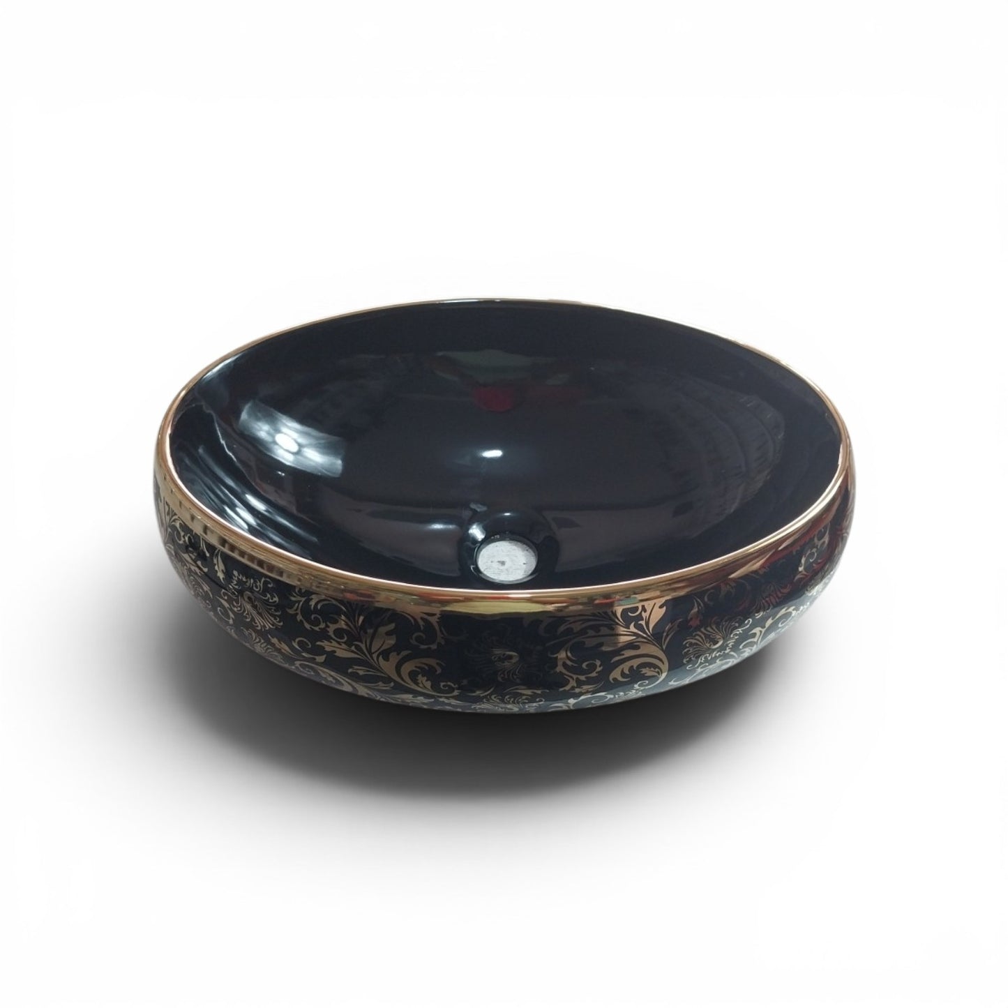 Lavamanos de sobreponer Redondo Negro diseño vintage Dorado 43cm