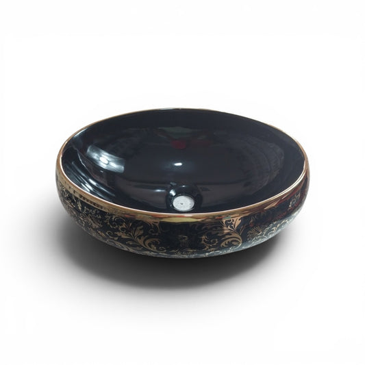 Lavamanos de sobreponer Redondo Negro diseño vintage Dorado 43cm